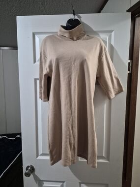 Zara Cream Turtleneck Short-Sleeve Tunic